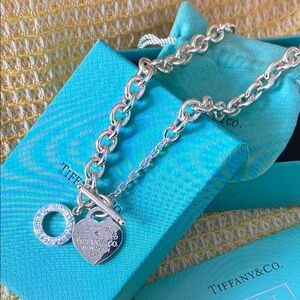 Tiffany & Co Sterling Silver Heart Tag Toggle Necklace - Turquoise Accent